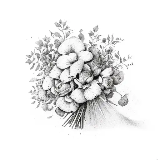 January, April, August, November December bouquet  tattoo design idea