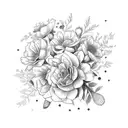 December, January, November, April, August birth flowers in a bouquet tattoo design idea