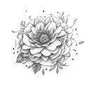 December, January, November, April, August birth flowers in a bouquet tattoo design idea