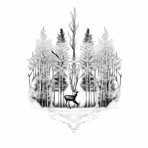 Forest with deer tattoo design idea