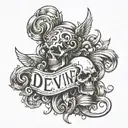 I want you to create variations of the word "devine" in different fonts, scripts tattoo design idea
