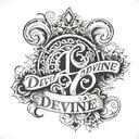 I want you to create variations of the word "devine" in different fonts, scripts tattoo design idea