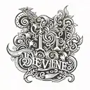 I want you to create variations of the word "devine" in different fonts, scripts tattoo design idea