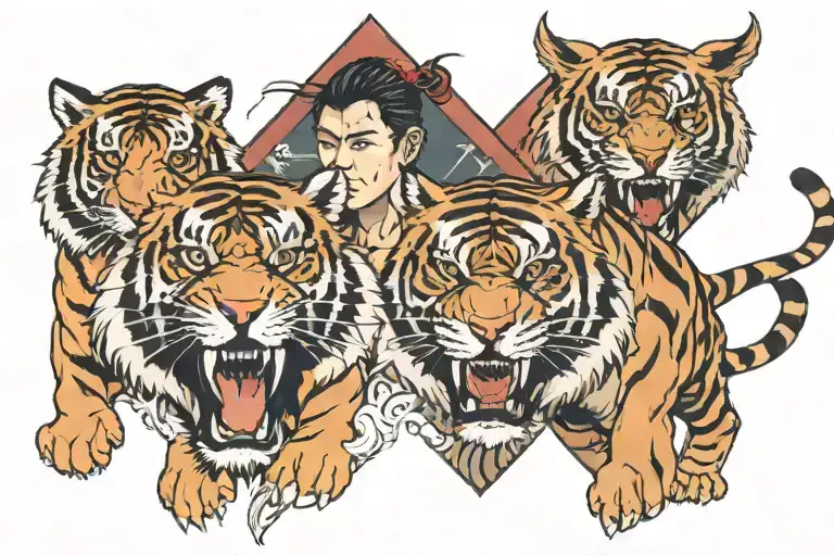 Jin & Jang and tiger in triangle  tattoo design idea