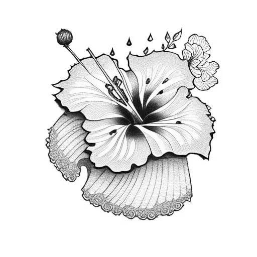 A traditional Japanese geisha holding a hibiscus flower tattoo design idea
