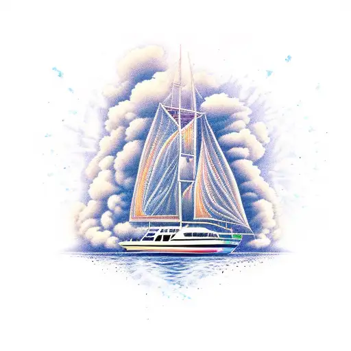 Sail boat Set on fire tattoo design idea