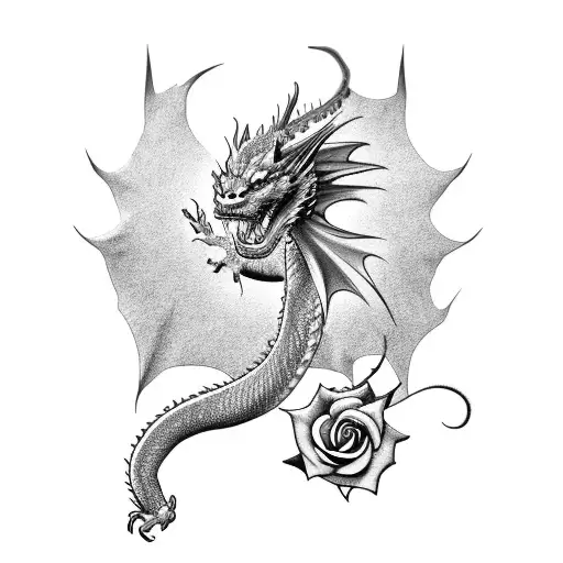 dragon with rose in mouth tattoo design idea