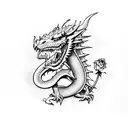 dragon with rose in mouth tattoo design idea