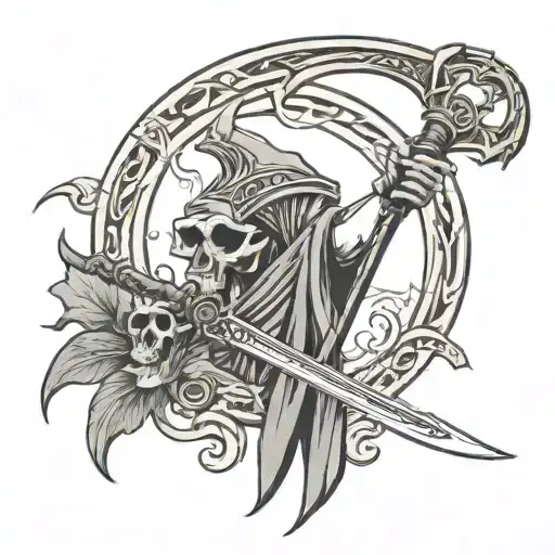 elden ring type scythe tattoo design idea