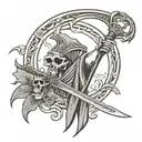 elden ring type scythe tattoo design idea