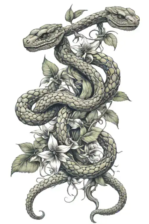 Spinal tattoo with snake and vines growing tattoo design idea