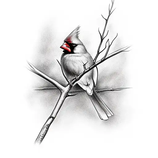 Cardinal on a branch tattoo design idea