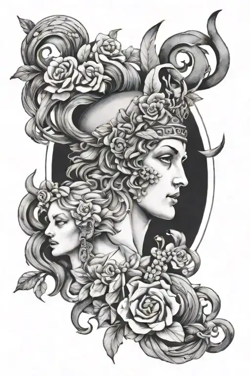 apollo, hades, dionysus, persephone, artemis god tattoo design idea