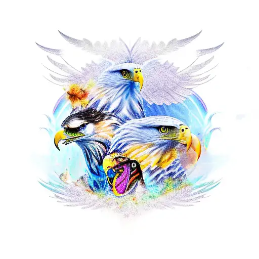 A fierce eagle in mid-flight with its wings spread wide tattoo design idea