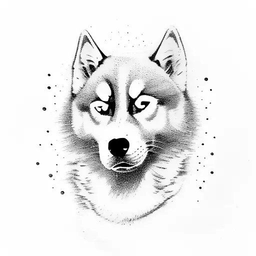 full arm shoulder to wrist. siberian husky. forest. mountain. stream. black and grey. tattoo design idea