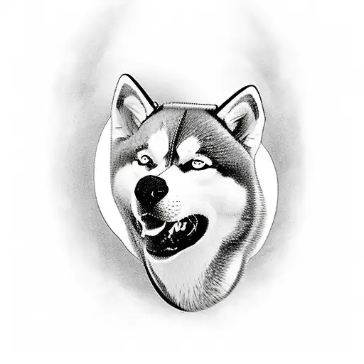 sleeve tattoo. siberian husky. moon. forest. mountain. stream. black and grey. tattoo design idea