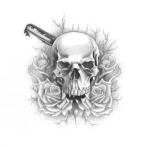 A hauntingly beautiful typewriter with keys made of skulls tattoo design idea