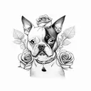 Boston terrier with roses around it  tattoo design idea