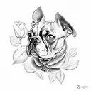 Boston terrier with roses around it  tattoo design idea