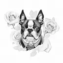 Boston terrier with roses around it  tattoo design idea
