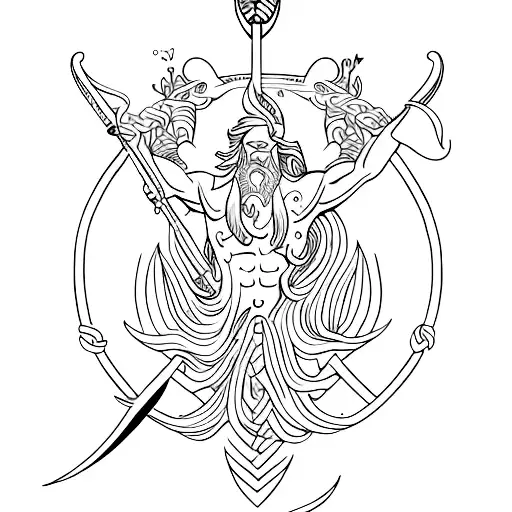 A minimalist tattoo of Poseidon's trident emerging from the sea tattoo design idea