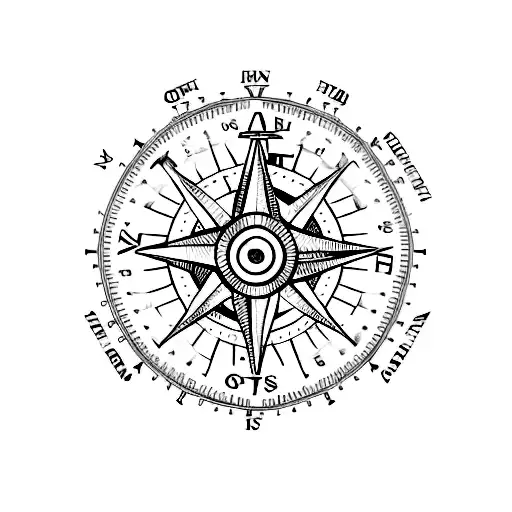 A minimalist tattoo of a ship's compass with Greek symbols surrounding it tattoo design idea