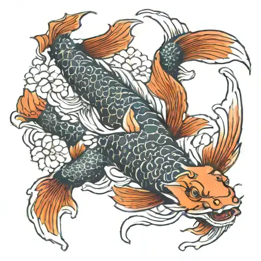 dragon koi fish transforming tattoo design idea