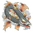 dragon koi fish transforming tattoo design idea