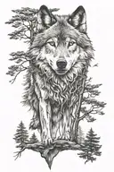 wolf and trees tattoo design idea