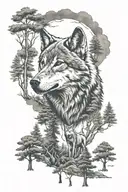 wolf and trees tattoo design idea