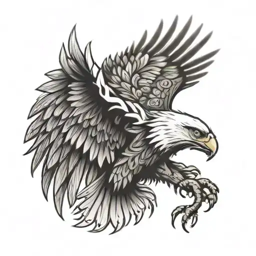 Incorporate Indian tribal patterns into a tattoo of an eagle in flight, representing your love for eagles and family tattoo design idea