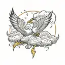 Rolling clouds, crescent moon, Pheonix, lightning bolts tattoo design idea