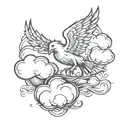 Rolling clouds, crescent moon, Pheonix, lightning bolts tattoo design idea