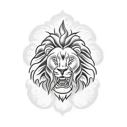 half lion head and sun tattoo design idea