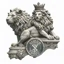 Statue of the goddess Cibeles with lions, holding in her hand the logo of the Real Madrid football club tattoo design idea