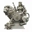 Statue of the goddess Cibeles with lions, holding in her hand the logo of the Real Madrid football club tattoo design idea