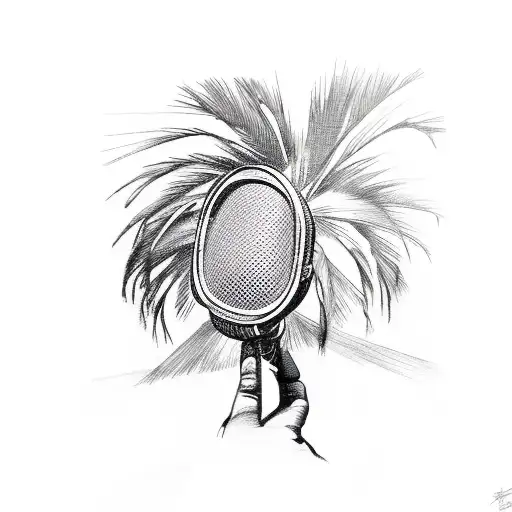 A detailed sketch of a microphone intertwined with a palm tree, symbolizing the fusion of music and the natural environment tattoo design idea