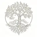 a minimalist tree of life whose roots form the word: ohana tattoo design idea