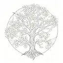 a minimalist tree of life whose roots form the word: ohana tattoo design idea