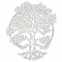 a minimalist tree of life whose roots form the word: ohana tattoo design idea