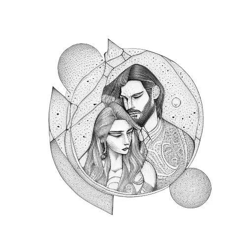 man and woman on the full moon tattoo design idea