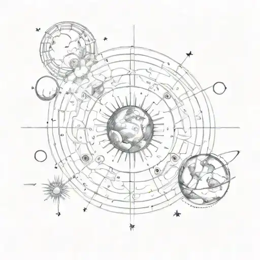 Incorporate the zodiac signs of the client's birth chart into a planetary system tattoo design tattoo design idea