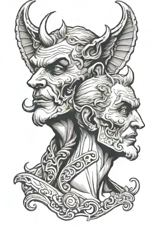 male devil and male angel whispering neck tattoo design tattoo design idea