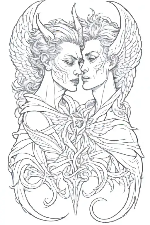 devil and angel whispering neck tattoo design tattoo design idea