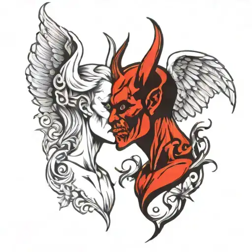 devil and angel whispering neck tattoo design tattoo design idea