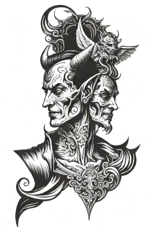 devil and angel whispering neck tattoo design tattoo design idea