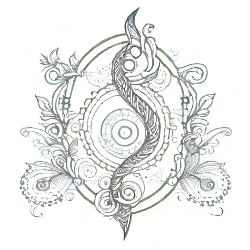 A DNA double helix intertwined with traditional Indian symbols like the Om symbol or a peacock feather tattoo design idea