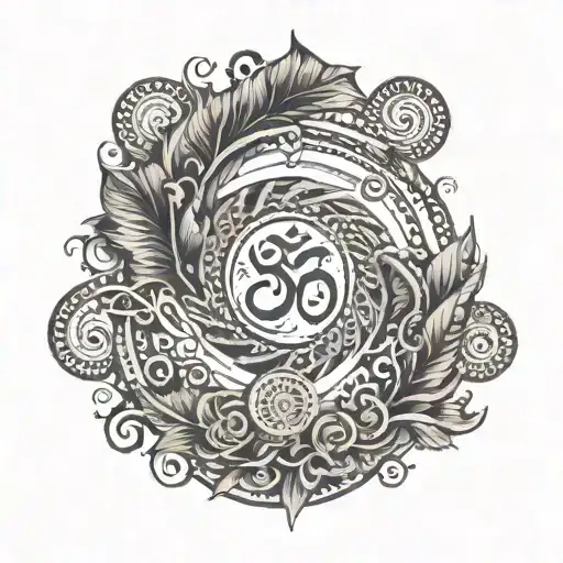 A DNA double helix intertwined with traditional Indian symbols like the Om symbol or a peacock feather tattoo design idea