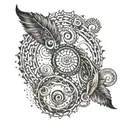 A DNA double helix intertwined with traditional Indian symbols like the Om symbol or a peacock feather tattoo design idea