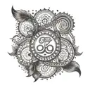 A DNA double helix intertwined with traditional Indian symbols like the Om symbol or a peacock feather tattoo design idea